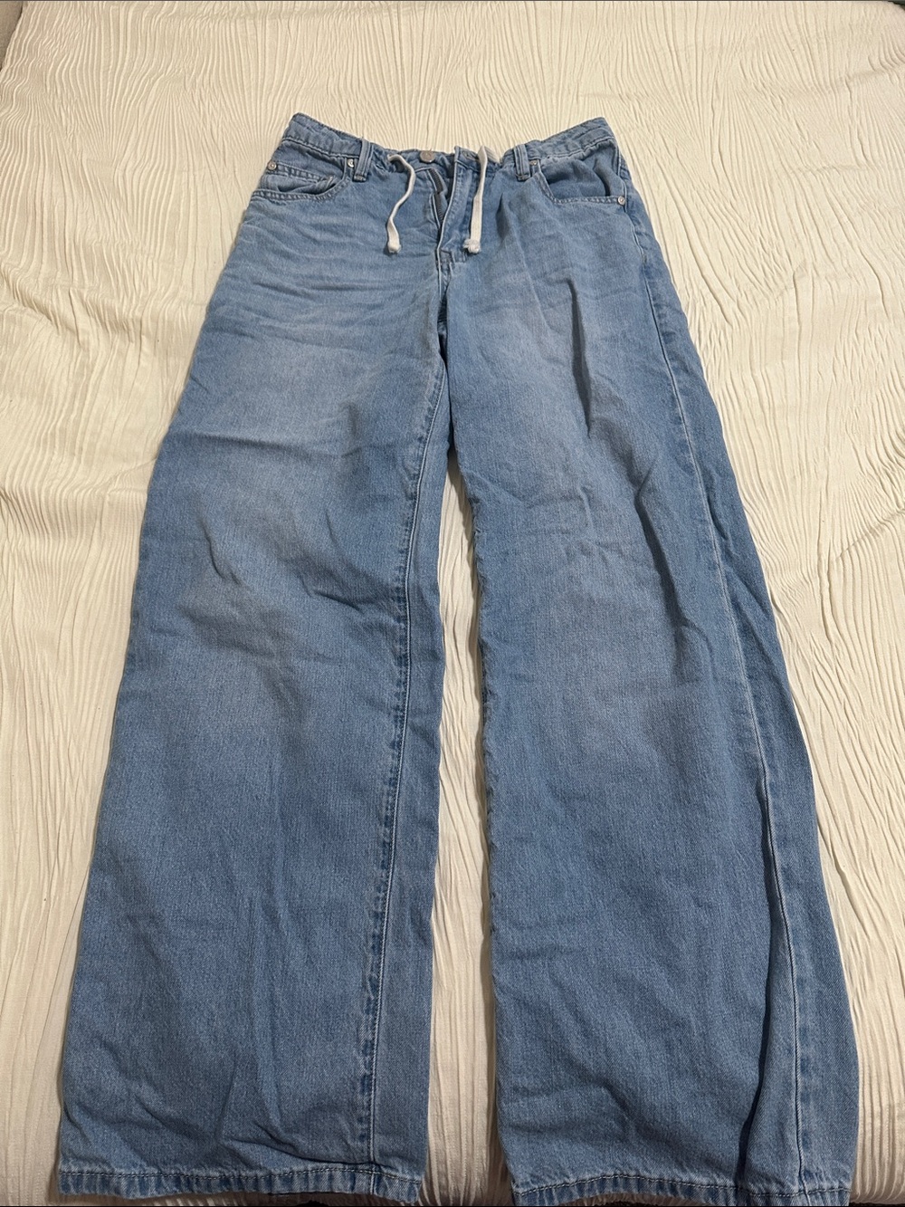 Sincerely Jules Light Blue Wide-Leg Drawstring Jeans